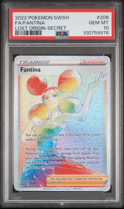 2022 POKEMON SWORD & SHIELD LOST ORIGIN SECRET #206 FULL ART/FANTINA PSA 10