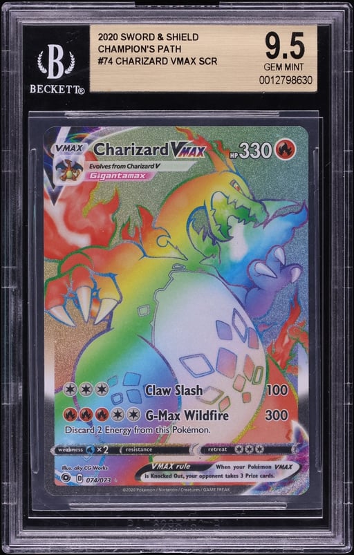 2020 Pokemon Sword & Shield Champions Path Rainbow Rare Charizard VMAX #74 BGS 9.5 GEM MINT