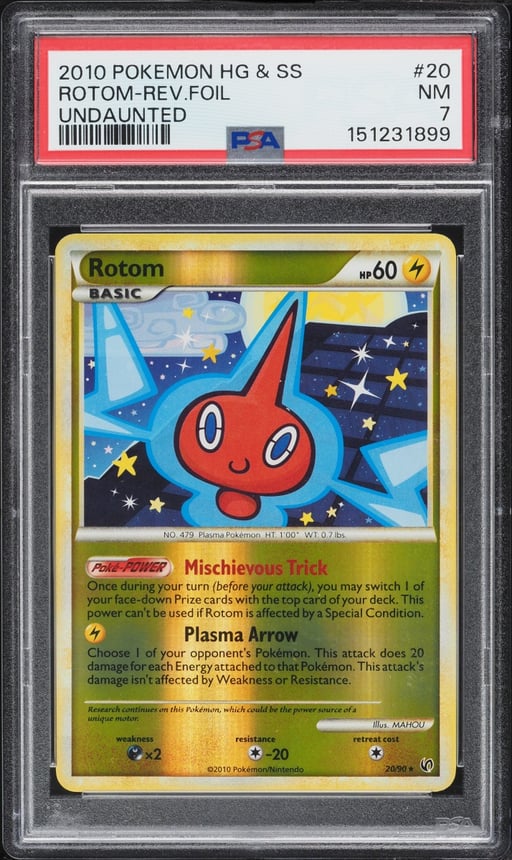2010 Pokemon HeartGold & SoulSilver Undaunted Reverse Holo Rotom #20 PSA 7 NRMT