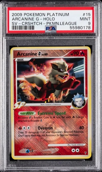 2009 POKEMON PLATINUM SUPREME VICTORS CROSSHATCH #15 ARCANINE G-HOLO PSA 9