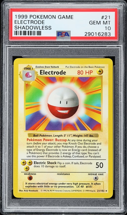 1999 Pokemon Base Set Shadowless Electrode #21 PSA 10 GEM MINT