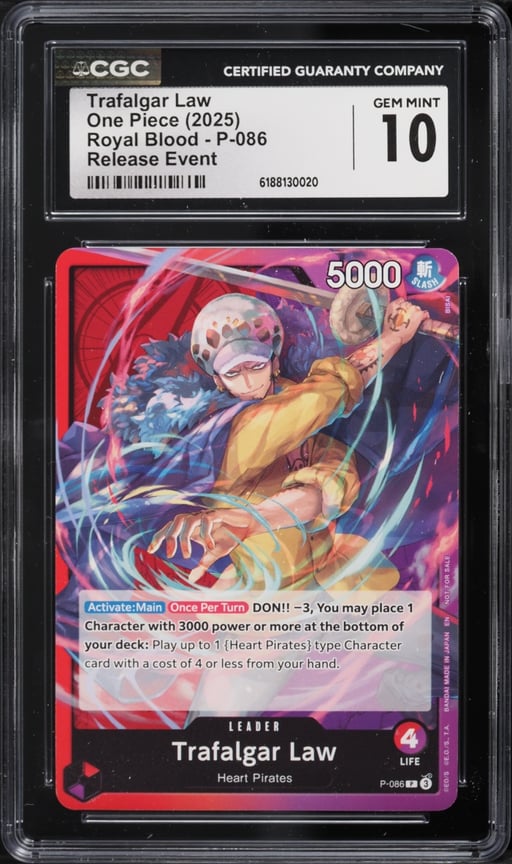 2025 One Piece Royal Blood Release Event Leader Trafalgar Law #P-086 CGC 10 GEM MINT