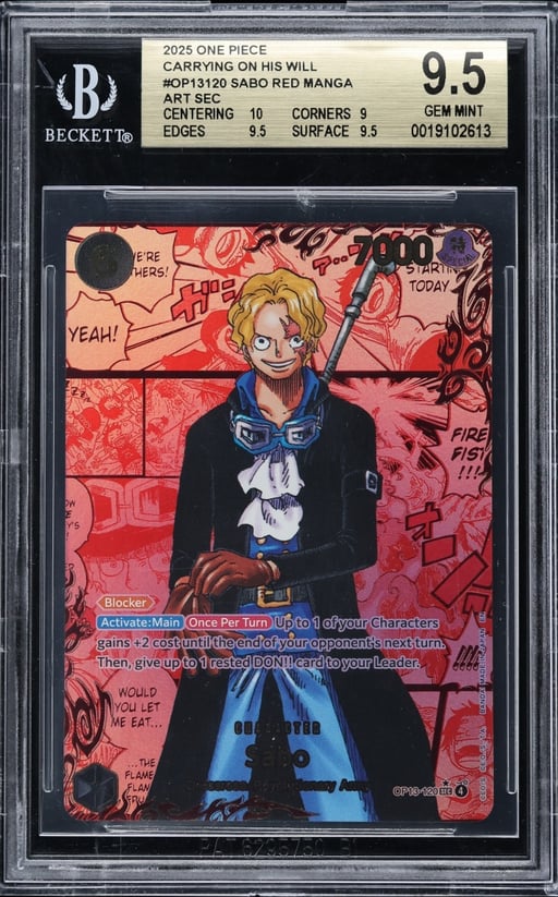 2025 One Piece Carrying On His Will Red Manga Art Sabo #OP13-120 BGS 9.5 GEM MINT