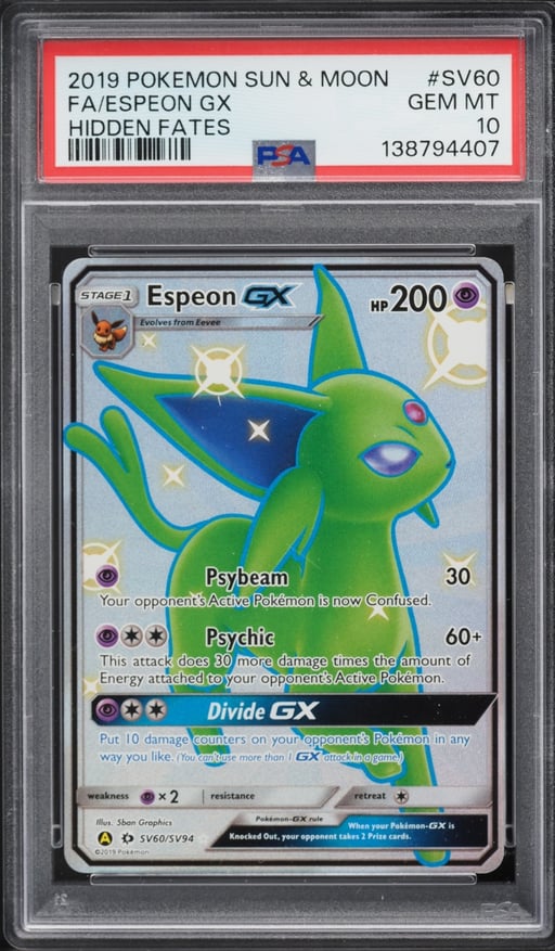2019 Pokemon Sun & Moon Hidden Fates Shiny Espeon GX #SV60 PSA 10 GEM MINT