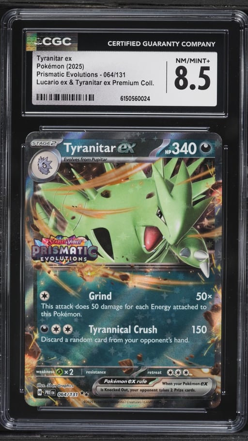 2025 Pokemon SV Prismatic Evolutions Premium Collection Holo Tyranitar ex #64 CGC 8.5 NM-MT+