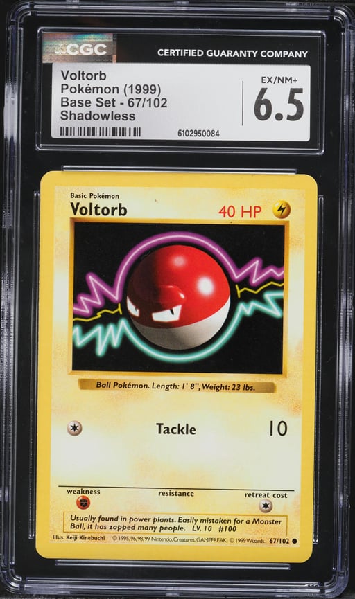 1999 Pokemon Base Set Shadowless Voltorb #67 CGC 6.5 EXMT+