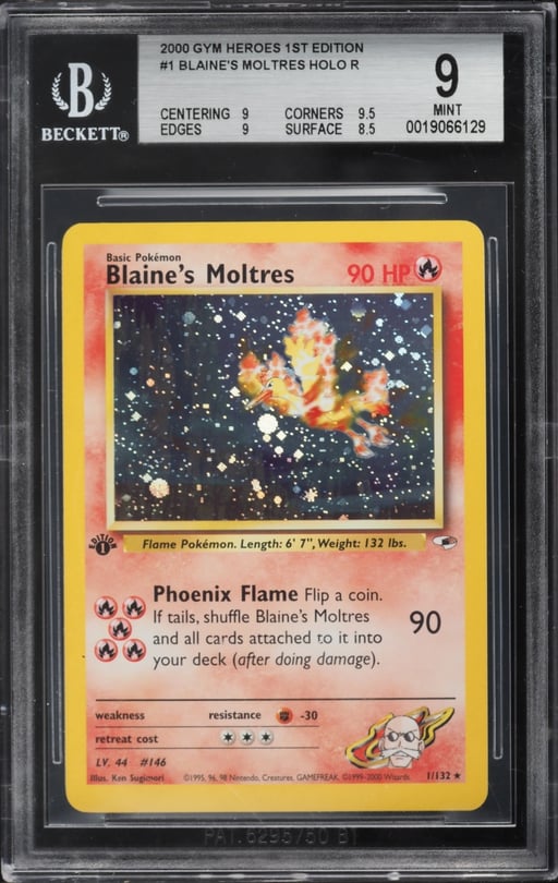 2000 Pokemon Gym Heroes 1st Edition Holo Blaine's Moltres #1 BGS 9 MINT