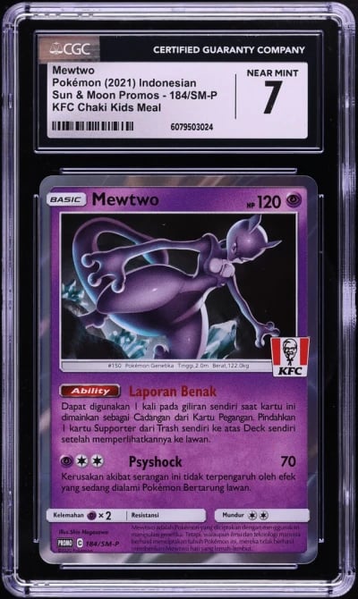 2021 Pokemon Indonesian SM Promo KFC Chaki Kids Meal Mewtwo #184 CGC 7 NRMT