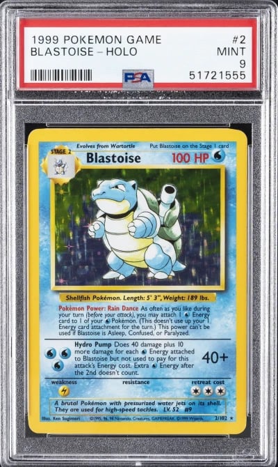 1999 POKEMON BASE SET UNLIMITED #2 BLASTOISE HOLO PSA 9