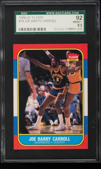 1986 Fleer Basketball Joe Barry Carroll #14 SGC 8.5 NM-MT+