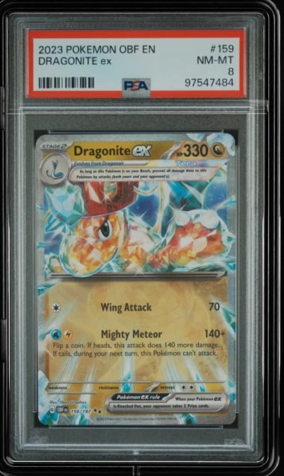 2023 POKEMON OBF EN-OBSIDIAN FLAMES #159 DRAGONITE EX PSA 8