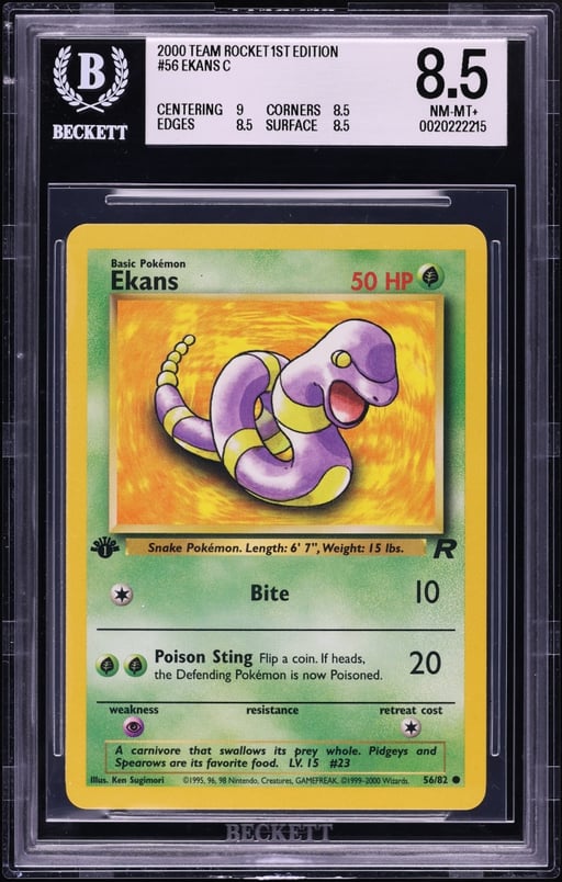 2000 Pokemon Team Rocket 1st Edition Ekans #56 BGS 8.5 NM-MT+