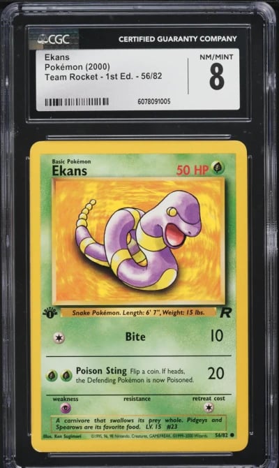 2000 Pokemon Team Rocket 1st Edition Ekans #56 CGC 8 NM-MT