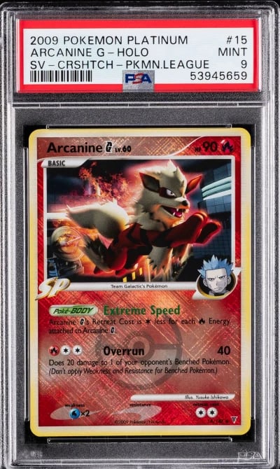 2009 POKEMON PLATINUM SUPREME VICTORS CROSSHATCH #15 ARCANINE G-HOLO PSA 9