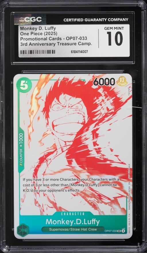 2025 One Piece Promo 3rd Anniversary Treasure Campaign Monkey D Luffy #OP07-033 CGC 10 GEM MINT