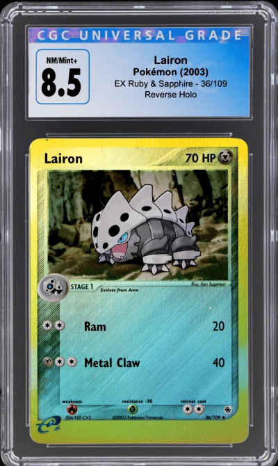 2003 Pokemon Ex Ruby and Sapphire Reverse Holo Lairon #36 CGC 8.5