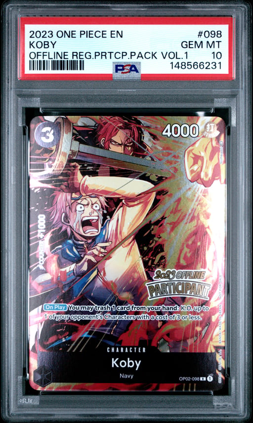 2023 ONE PIECE PROMOS 098 KOBY OFFLINE REGIONAL PARTICIPATION PACK VOL.1 PSA 10