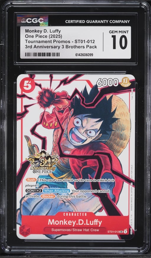 2025 One Piece Promo 3rd Anniversary 3 Brothers Alt Art Monkey D. Luffy #012 CGC 10 GEM MINT