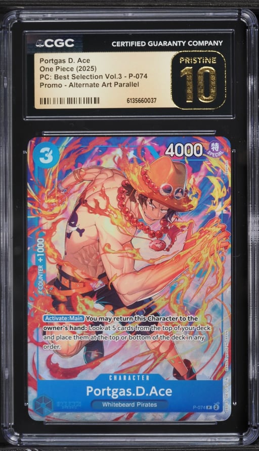 2025 One Piece Promo Premium Best Selection Vol 3 Alt Art Portgas D. Ace #P-074 CGC 10 PRISTINE