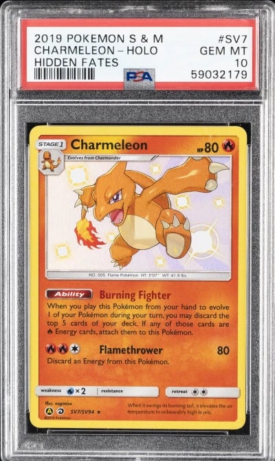 2019 POKEMON SUN & MOON HIDDEN FATES #SV7 CHARMELEON-HOLO PSA 10
