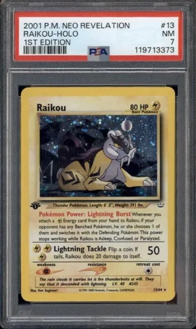 2001 Pokemon Neo Revelation 1st Edition #13 Raikou Holo PSA 7