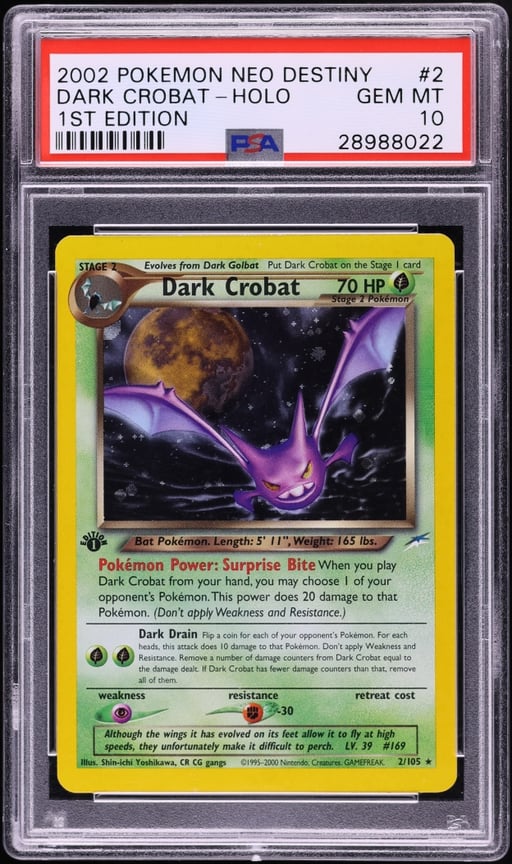 2002 Pokemon Neo Destiny 1st Edition Holo Dark Crobat #2 PSA 10 GEM MINT