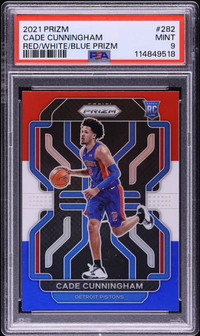 2021 Panini Prizm Red White Blue Cade Cunningham ROOKIE #282 PSA 9 MINT