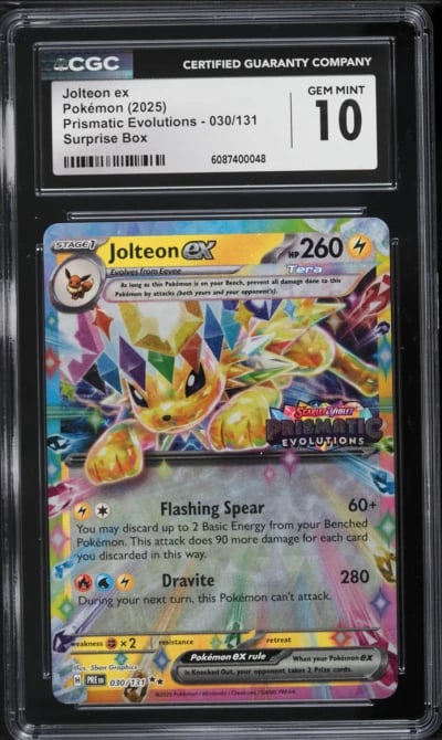 2025 Pokemon Scarlet & Violet Prismatic Evolutions Surprise Box Jolteon ex #30 CGC 10 GEM MINT