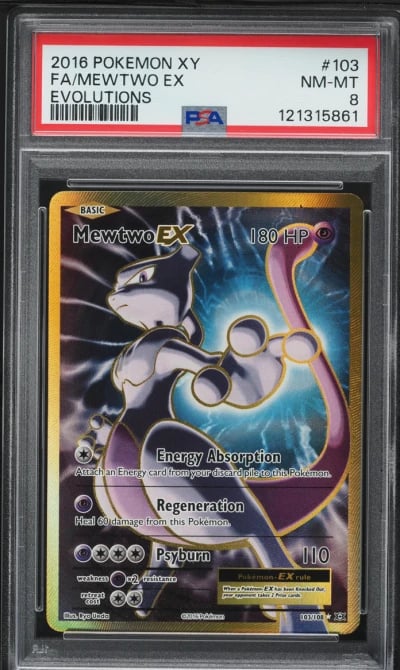 2016 Pokemon XY Evolutions Gold Rare Mewtwo EX #103 PSA 8 NM-MT