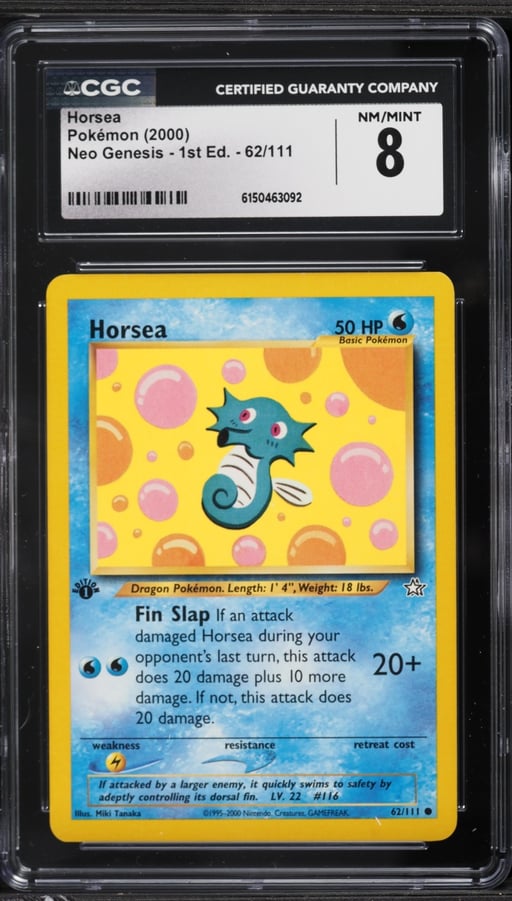 2000 Pokemon Neo Genesis 1st Edition Horsea #62 CGC 8 NM-MT