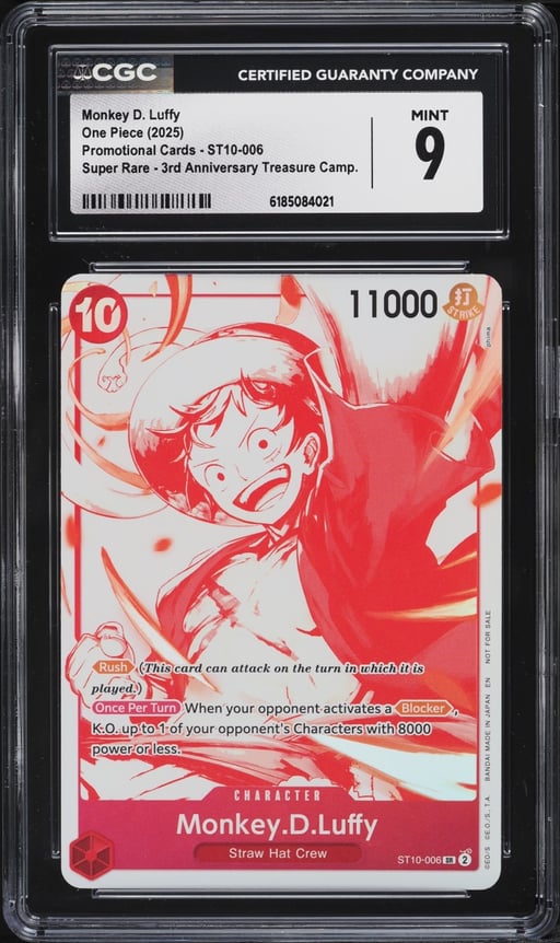 2025 One Piece Promo 3rd Anniversary Treasure Campaign SR Monkey D. Luffy #ST10-006 CGC 9 MINT
