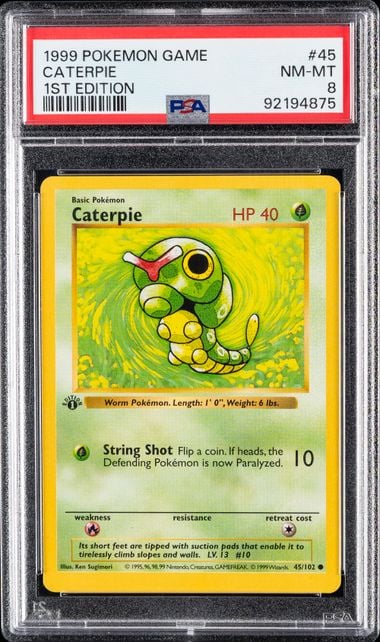 1999 POKEMON GAME #45 CATERPIE 1ST EDITION PSA 8