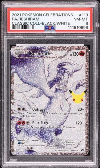 2021 Pokemon SWSH Celebrations Classic Collection Full Art Reshiram #113 PSA 8