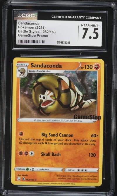 2021 Pokemon Sword & Shield Battle Styles GameStop Promo Holo Sandaconda #82 CGC 7.5 NRMT+