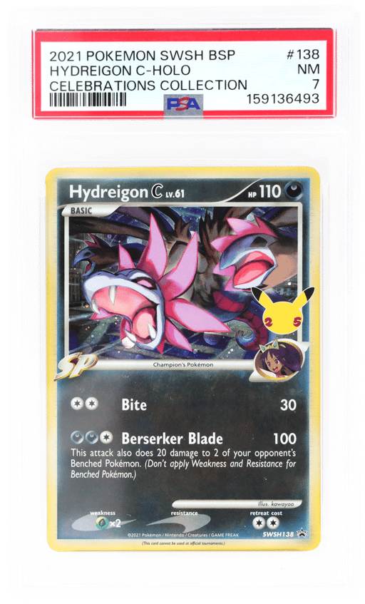 2021 Pokemon Sword and Shield Black Star Promo Celebrations Collector Holo Hydreigon C #138 PSA 7