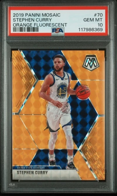 2019 PANINI MOSAIC ORANGE FLUORESCENT #70 STEPHEN CURRY 17/25 PSA 10