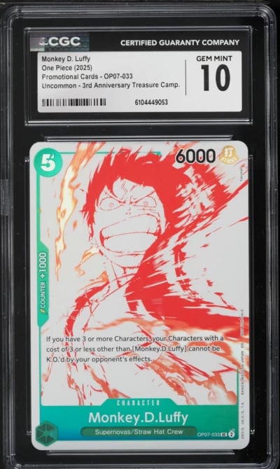 2025 One Piece Promo 3rd Anniversary Treasure Monkey D. Luffy #OP07-033 CGC 10 GEM MINT