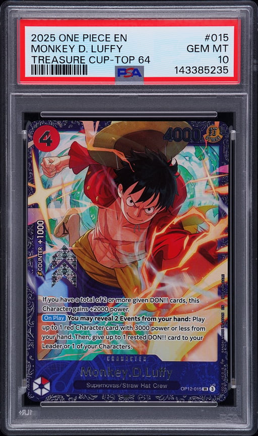 2025 ONE PIECE PROMOS 015 MONKEY D. LUFFY TREASURE CUP-TOP 64 PSA 10