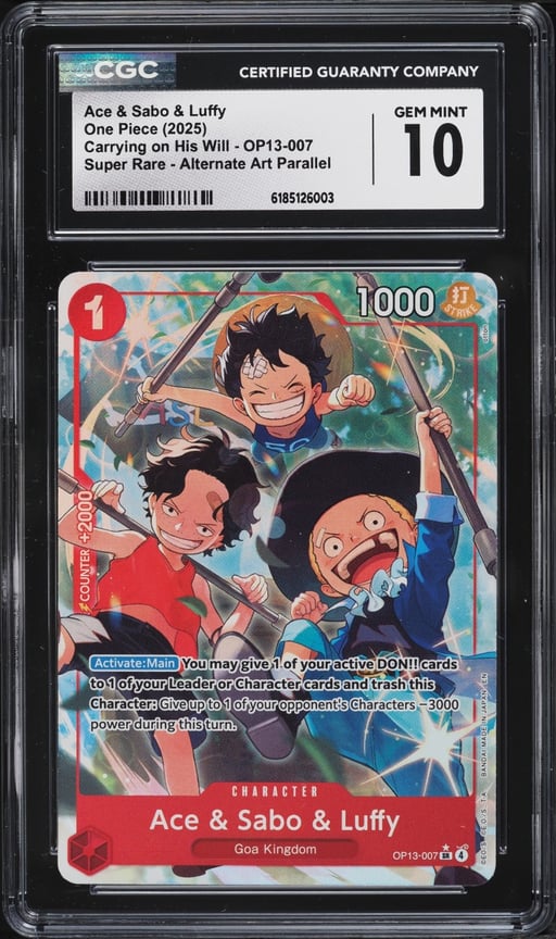 2025 One Piece Carrying On His Will Alt Art Ace & Sabo & Luffy #OP13-007 CGC 10 GEM MINT