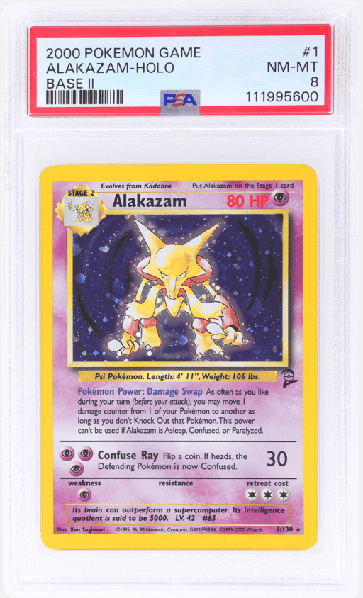 2000 Pokemon Base Set 2 Holo Alakazam #1 PSA 8