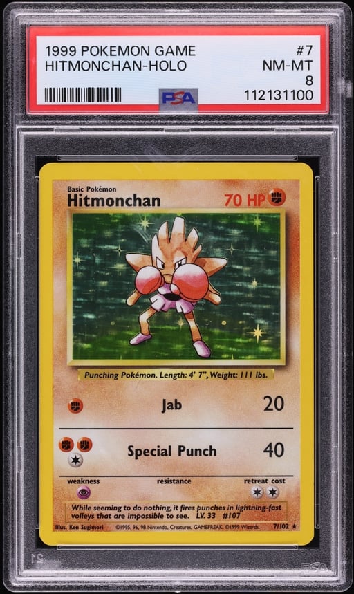 1999 Pokemon Base Set Holo Hitmonchan #7 PSA 8 NM-MT