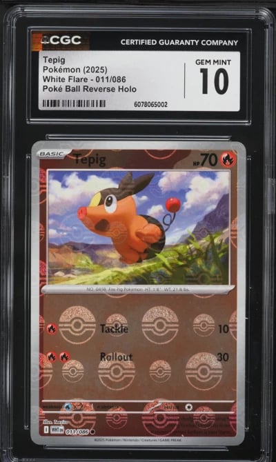 2025 Pokemon SV White Flare Poke Ball Reverse Holo Tepig #11 CGC 10 GEM MINT