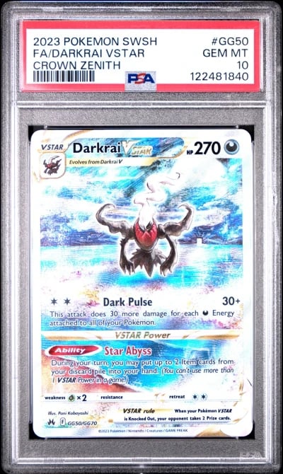 2023 POKEMON SWORD & SHIELD CROWN ZENITH #GG50 FULL ART/DARKRAI VSTAR PSA 10