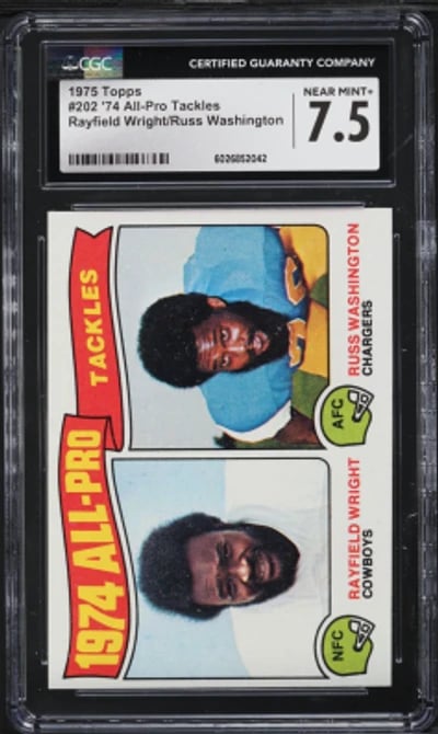 1975 Topps Football '74 All-Pro Tackles Rayfield Wright Russ Washington CGC 7.5