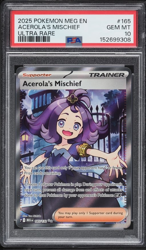 2025 Pokemon Mega Evolution Full Art Acerola's Mischief #165 PSA 10 GEM MINT
