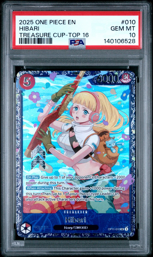 2025 ONE PIECE PROMOS 010 HIBARI TREASURE CUP-TOP 16 PSA 10