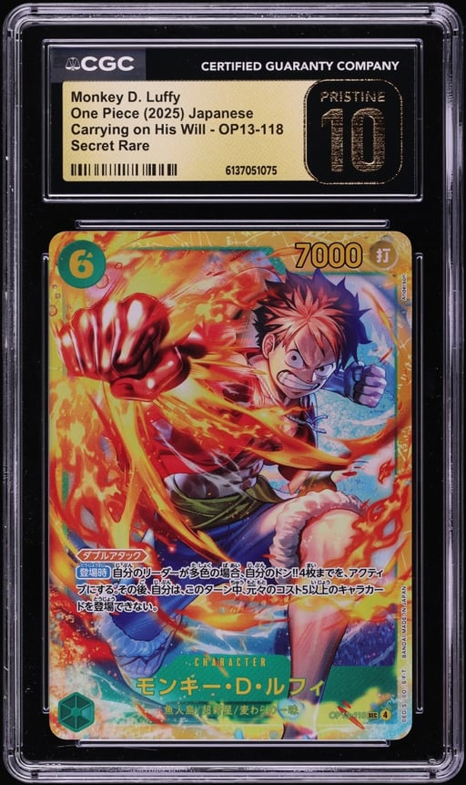 2025 One Piece Japanese Carrying On His Will SEC Monkey D. Luffy #OP13-118 CGC 10 PRISTINE