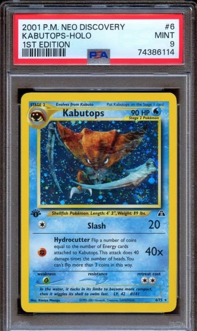 PSA 9 Pokemon Kabutops Holo 1st Edition Neo Discovery SWIRL