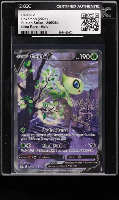 2021 Pokemon Sword & Shield Fusion Strike Full Art Celebi V #245 CGC AUTH