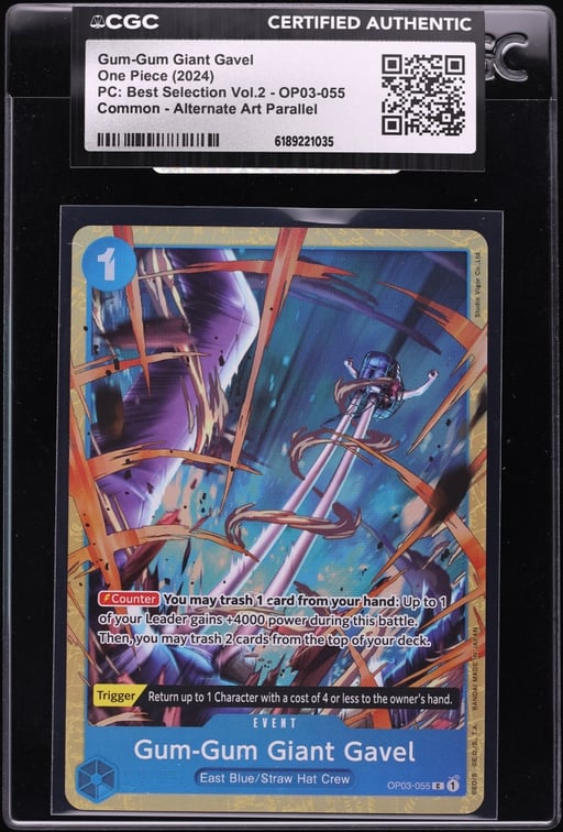 2024 One Piece Premium Best Selection Vol. 2 Alt Art Gum-Gum Giant Gavel #OP03-055 CGC AUTH